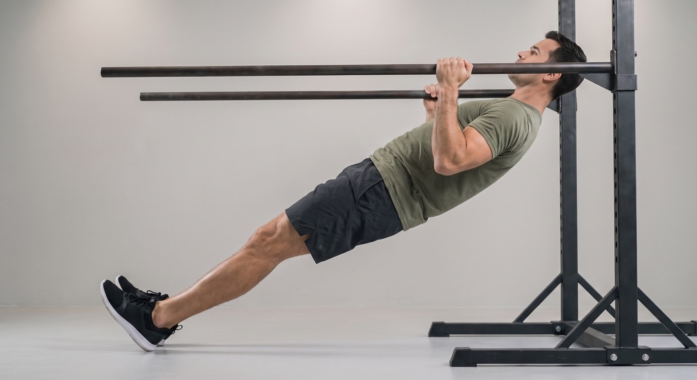 Atlet melakukan Australian pull-up di bawah palang rendah