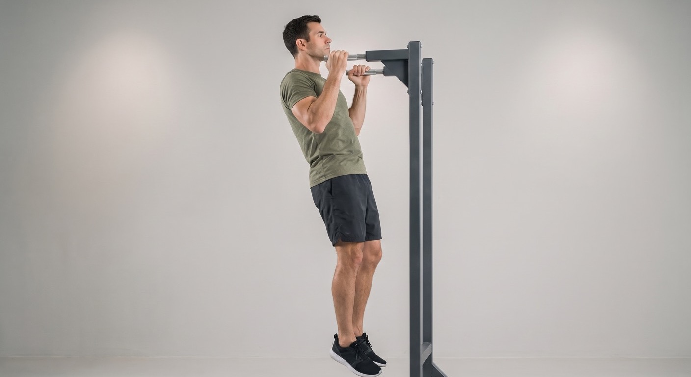 Atlet melakukan pull-up neutral-grip pada pegangan paralel
